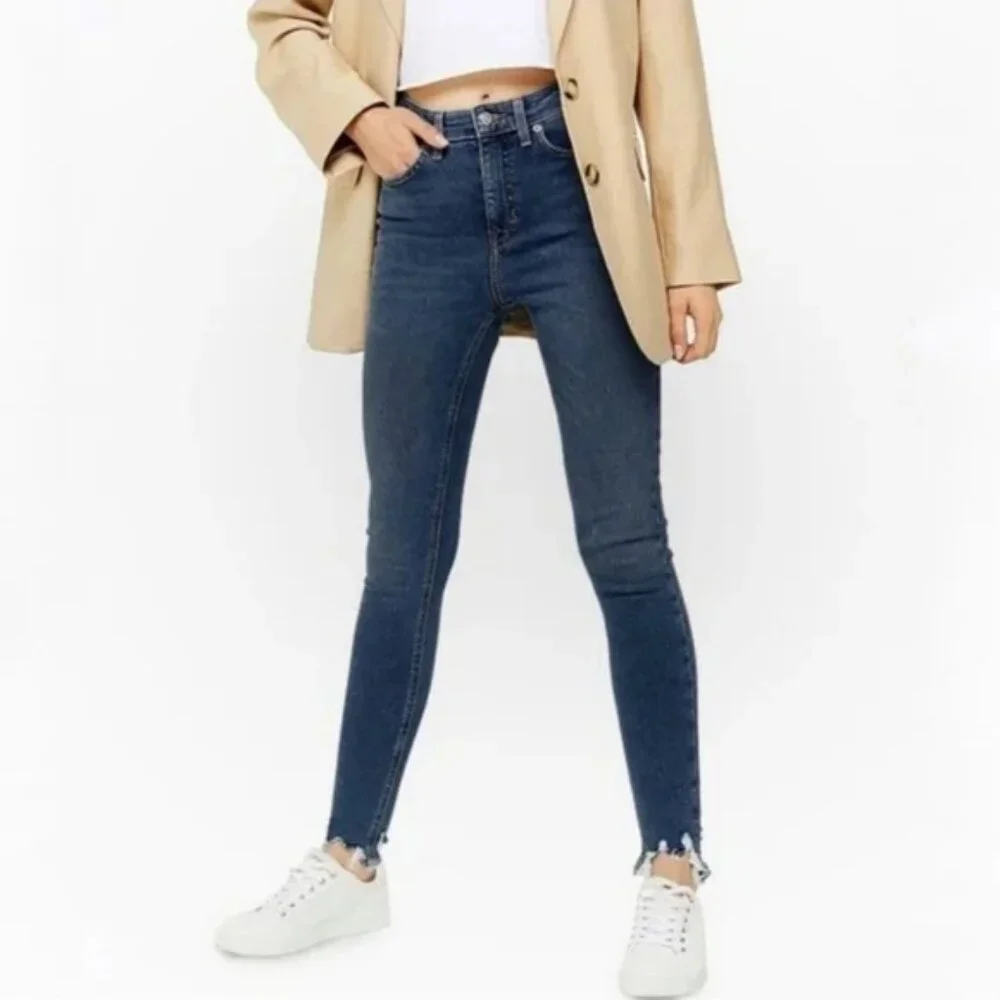 TopShop Jamie Moto High-Waisted hewed" Hem Skinny Jeans Size 30 - Picture 1 of 4